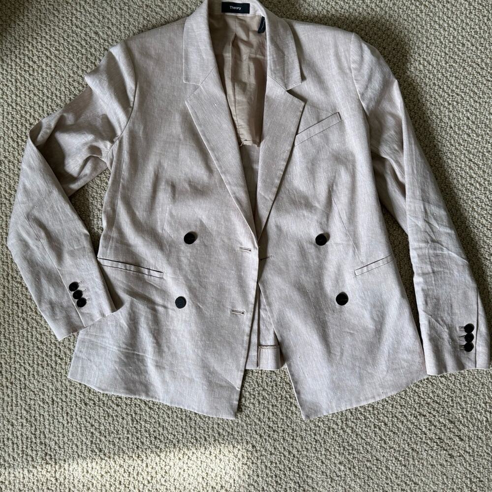 Theory linen blend double breasted blazer